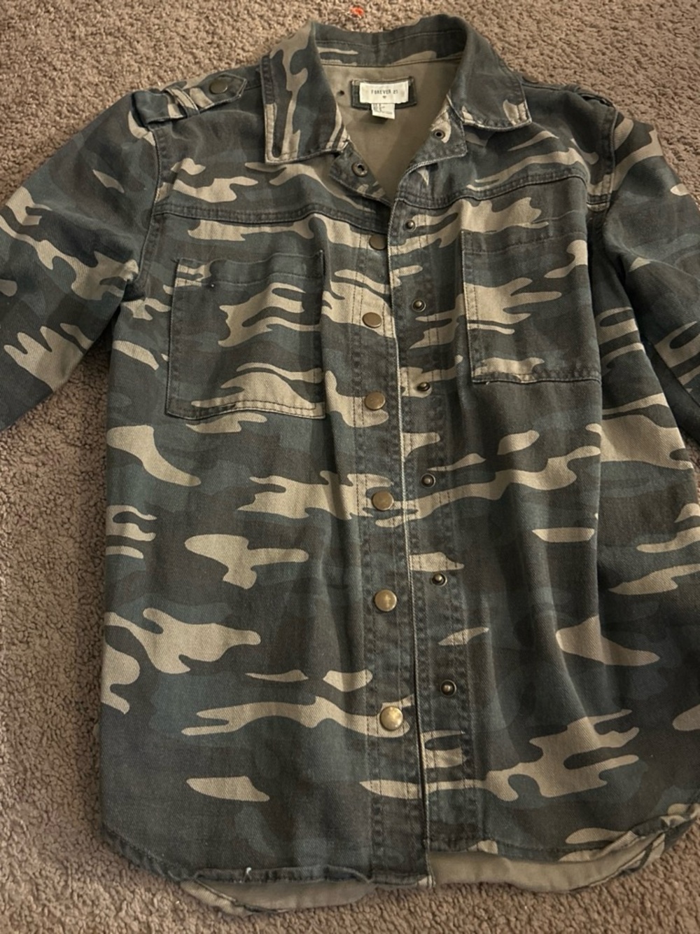 Forever 21 Olive Green Jacket with Tan Label Detail
